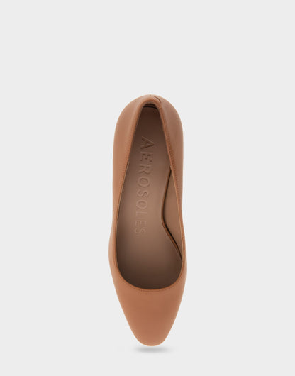 Minetta Tan Leather Mid-Heel Pump | Aerosoles Shoes