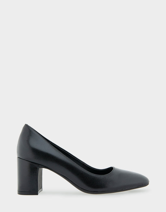 Minetta Black Leather Mid-Heel Pump | Aerosoles Shoes