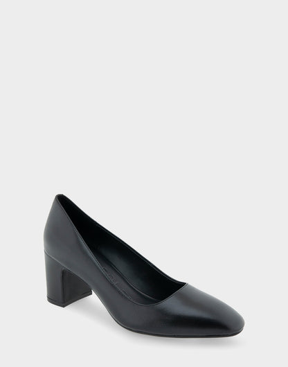Minetta Black Leather Mid-Heel Pump | Aerosoles Shoes