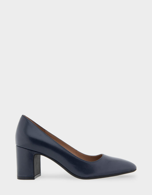 Minetta Navy Leather Mid-Heel Pump | Aerosoles Shoes