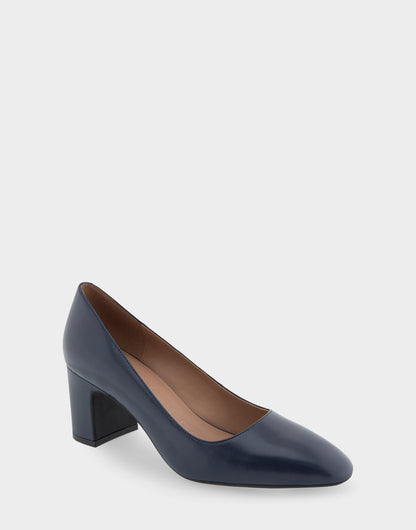 Minetta Navy Leather Mid-Heel Pump | Aerosoles Shoes
