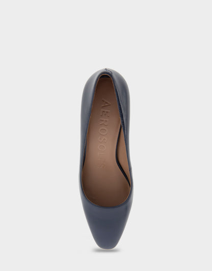 Minetta Navy Leather Mid-Heel Pump | Aerosoles Shoes