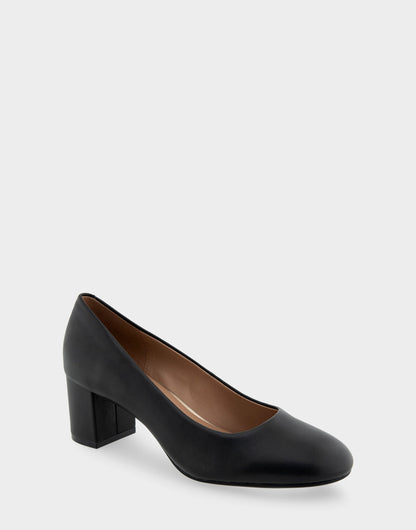 Ebel Black Genuine Leather Mid Heel Pump | Aerosoles Shoes