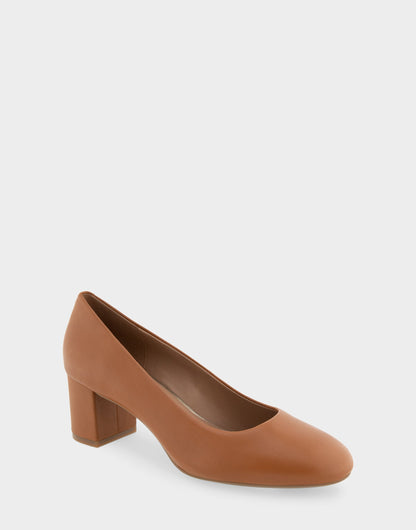 Ebel Tan Genuine Leather Mid Heel Pump | Aerosoles Shoes
