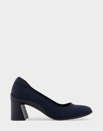 Casta Navy Stretch Gabardine Fabric Mid Heel Pump | Aerosoles Shoes