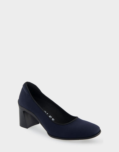Casta Navy Stretch Gabardine Fabric Mid Heel Pump | Aerosoles Shoes