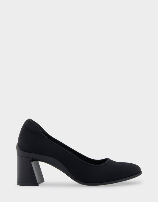 Casta Black Stretch Gabardine Fabric Mid Heel Pump | Aerosoles Shoes