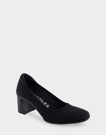 Casta Black Stretch Gabardine Fabric Mid Heel Pump | Aerosoles Shoes