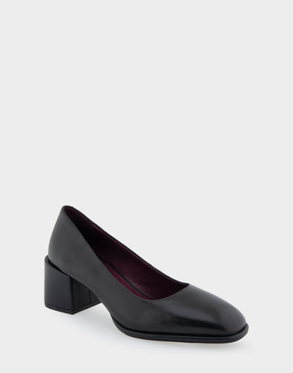 Alae Black Genuine Leather Mid Heel Pump | Aerosoles Shoes