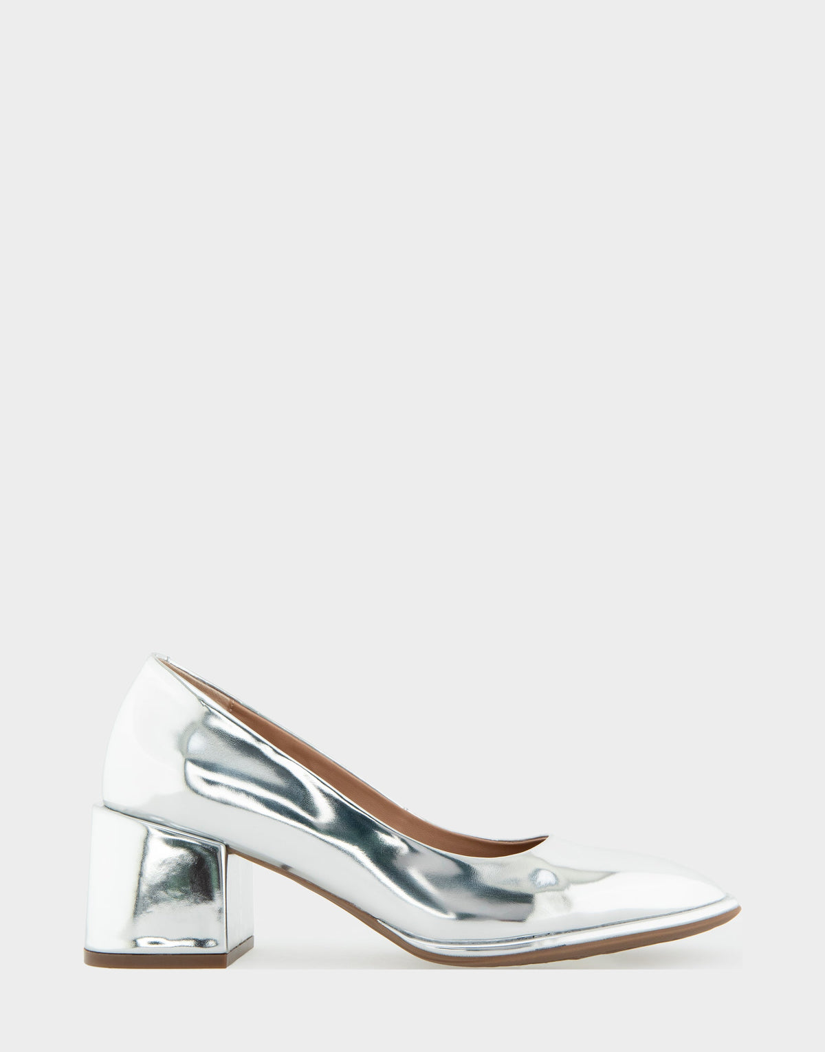 Alae Silver Mirror Metallic Faux Leather Soft Square Toe Block Heel Pump | Aerosoles Shoes