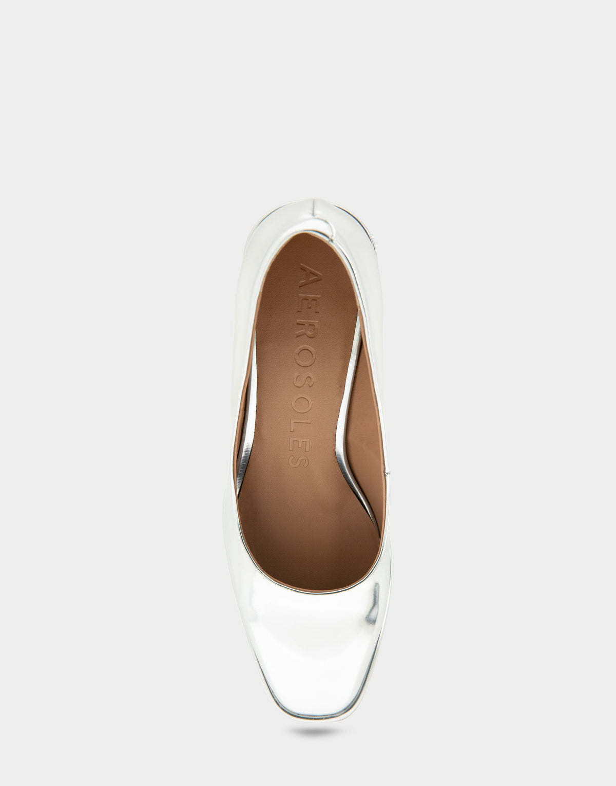 Alae Silver Mirror Metallic Faux Leather Soft Square Toe Block Heel Pump | Aerosoles Shoes