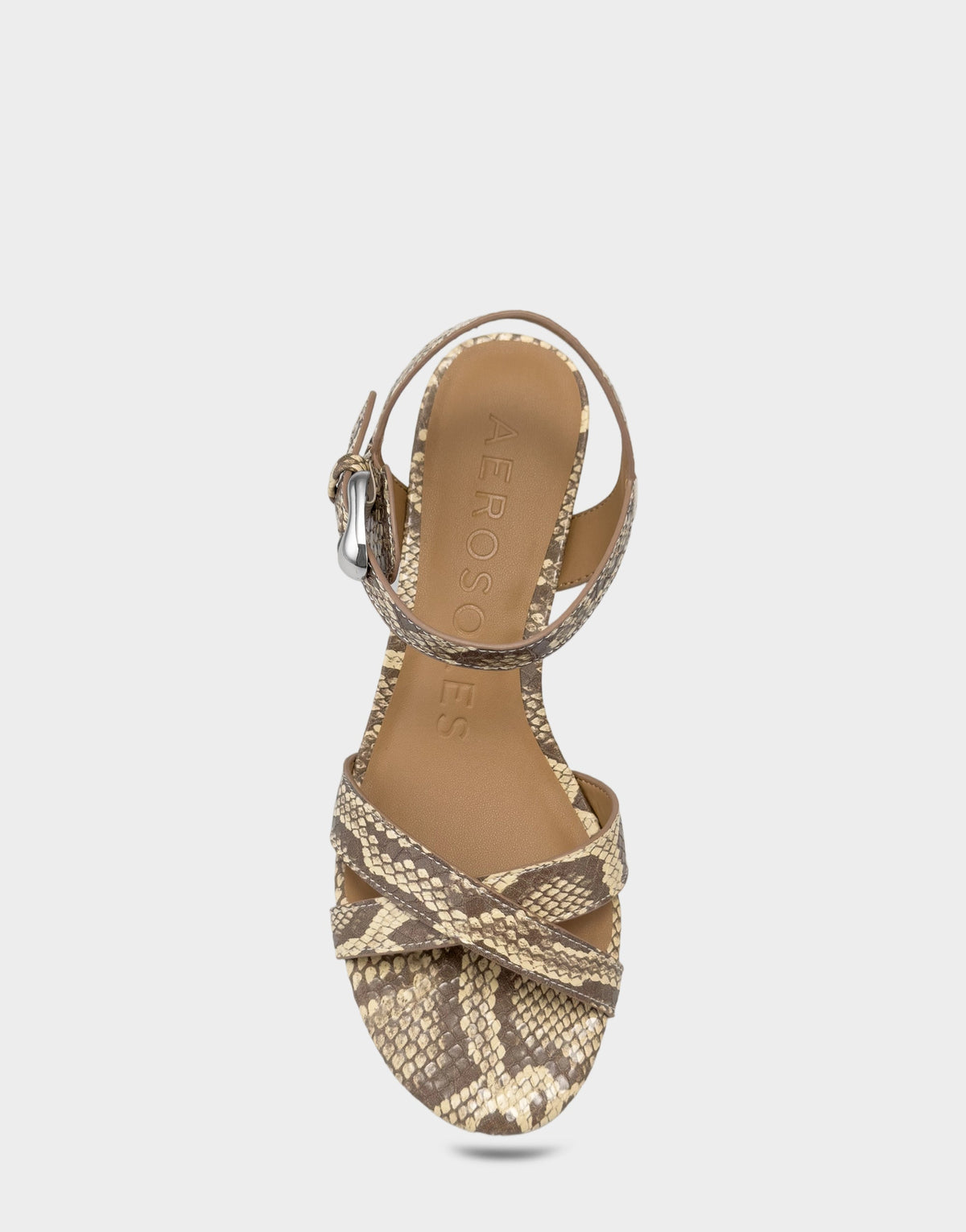 Women's Heeled Sandal in Pale Yellow Faux Snake Print | Aerosoles New