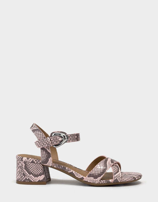 Women's Heeled Sandal in Pale Pink Faux Snake Print | Aerosoles New