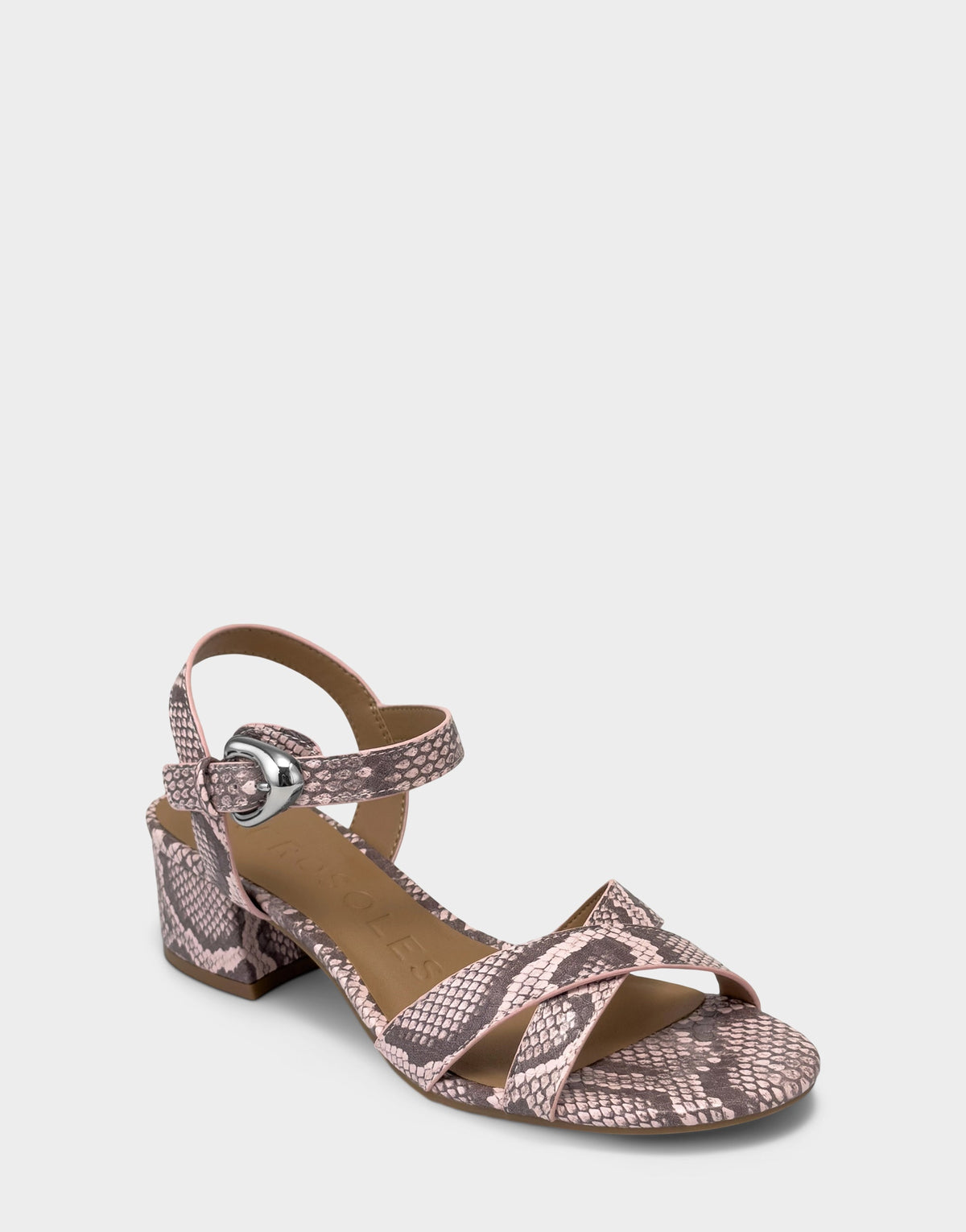 Women's Heeled Sandal in Pale Pink Faux Snake Print | Aerosoles New