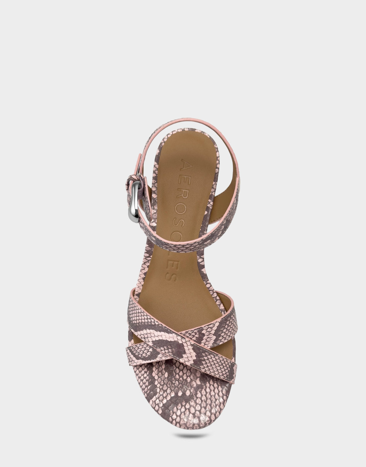 Women's Heeled Sandal in Pale Pink Faux Snake Print | Aerosoles New