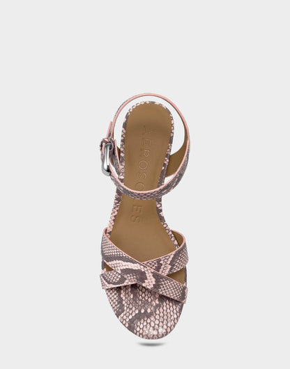 Women's Heeled Sandal in Pale Pink Faux Snake Print | Aerosoles New