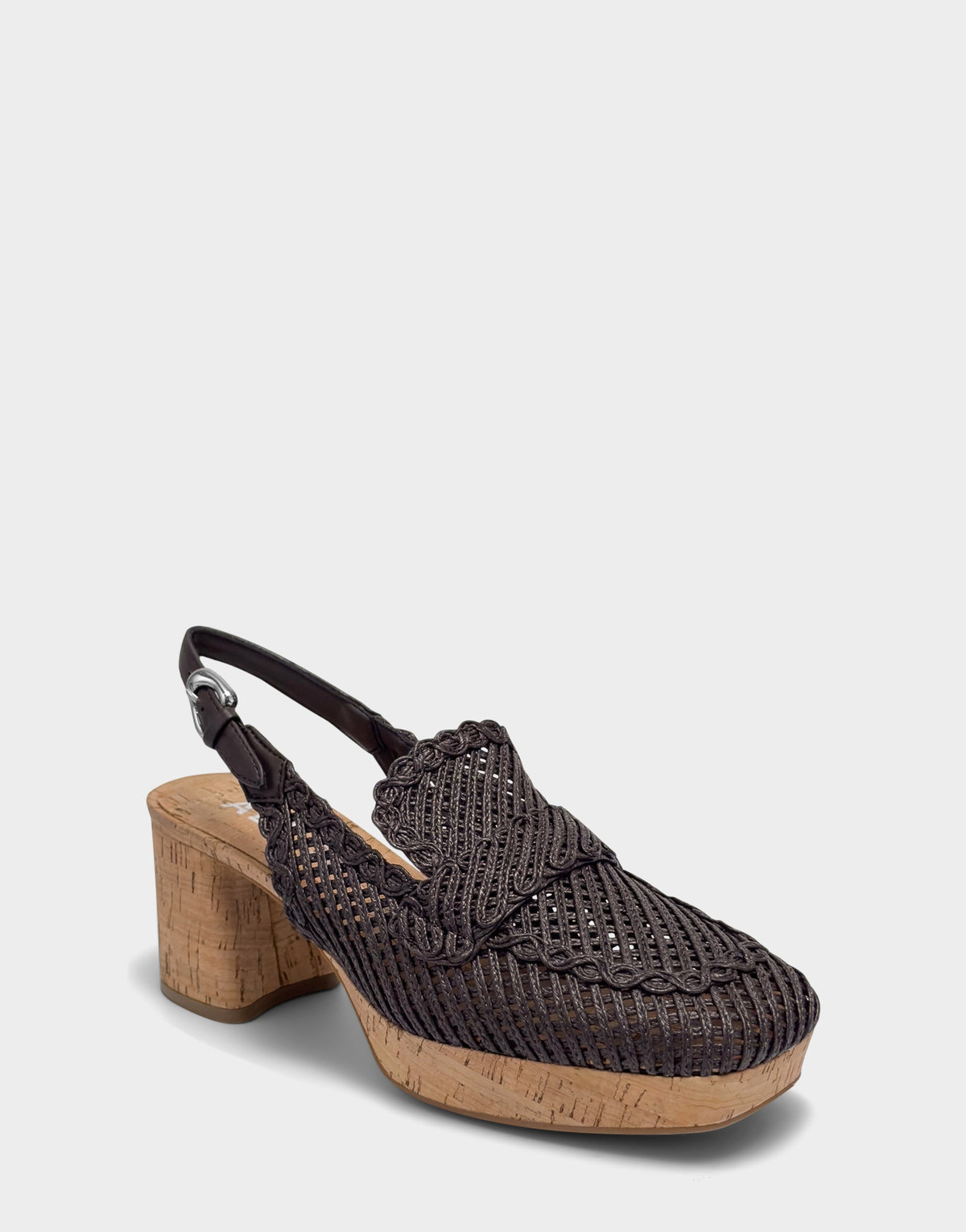 Santina Platform Slingback Loafer In Dark Brown Embroidered Natural Raffia | Aerosoles New|Shoes