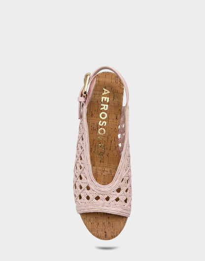 Women's Platform Sandal In Pale Pink Embroidered Raffia | Aerosoles New|Shoes