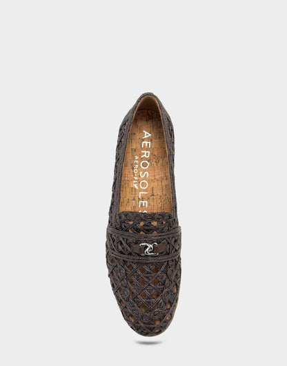 Women's Dress Flat in Dark Brown Faux Raffia | Aerosoles New|Shoes