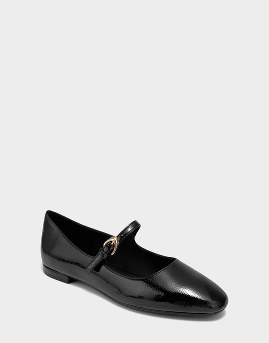 Women's Casual Flat in Black Faux Crinkle Patent | Aerosoles New