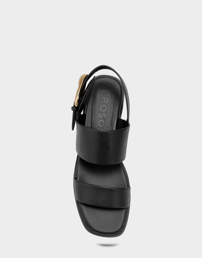 Women's Heeled Sandal in Black Faux Soft Leather | Aerosoles New