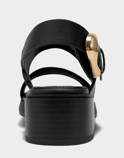 Women's Heeled Sandal in Black Faux Soft Leather | Aerosoles New