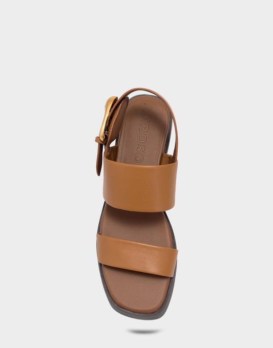 Women's Heeled Sandal in Tan Faux Soft Leather | Aerosoles New