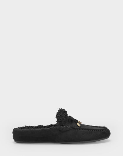 Women's Loafer Mule in Black Faux Suede/Shearling | Aerosoles Shoes