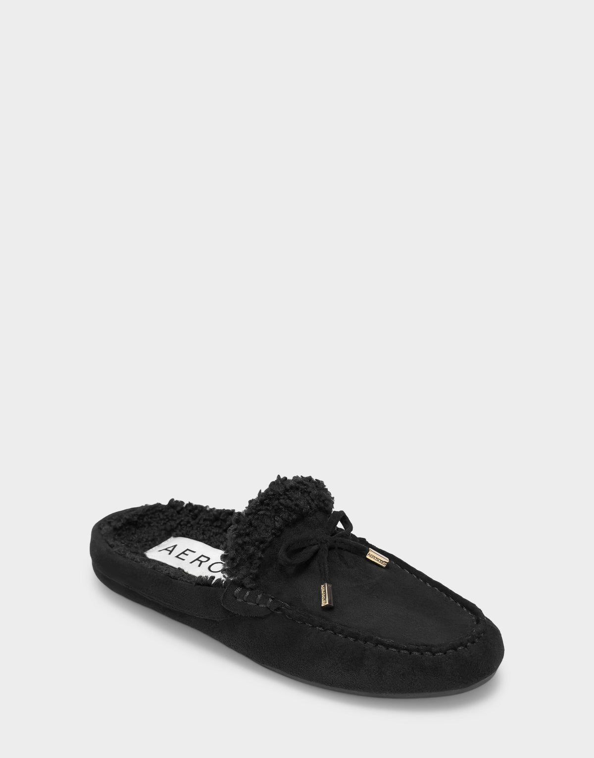 Women's Loafer Mule in Black Faux Suede/Shearling | Aerosoles Shoes