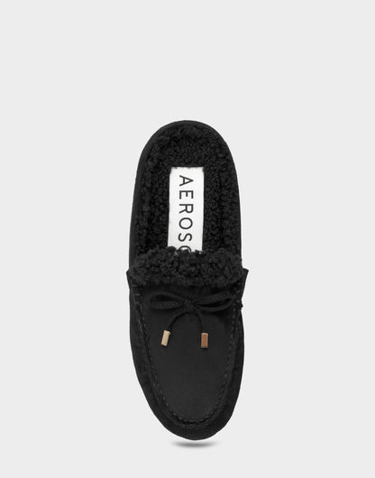 Women's Loafer Mule in Black Faux Suede/Shearling | Aerosoles Shoes