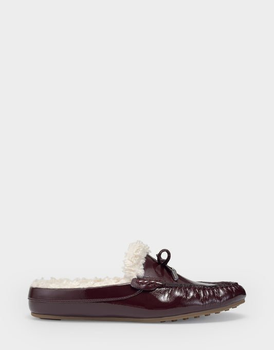 Women's Loafer Mule in Merlot Crinkle Patent/Shearling | Aerosoles Shoes