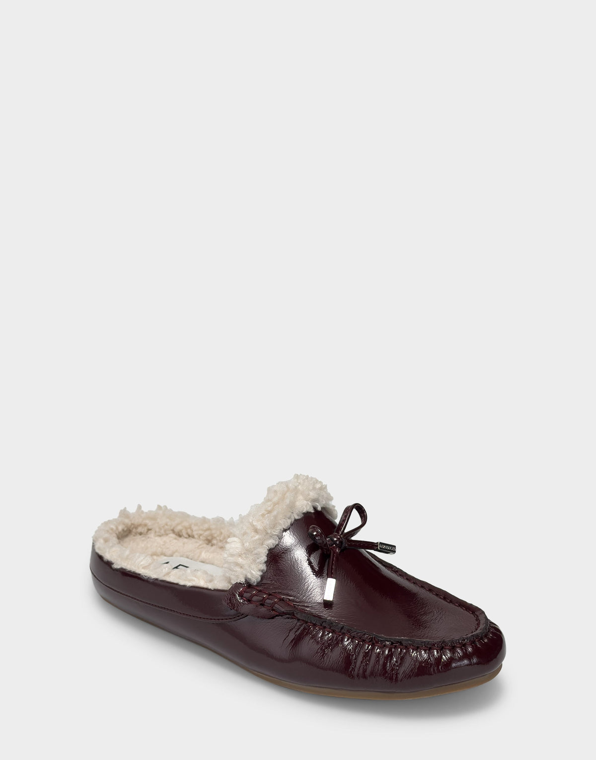 Women's Loafer Mule in Merlot Crinkle Patent/Shearling | Aerosoles Shoes