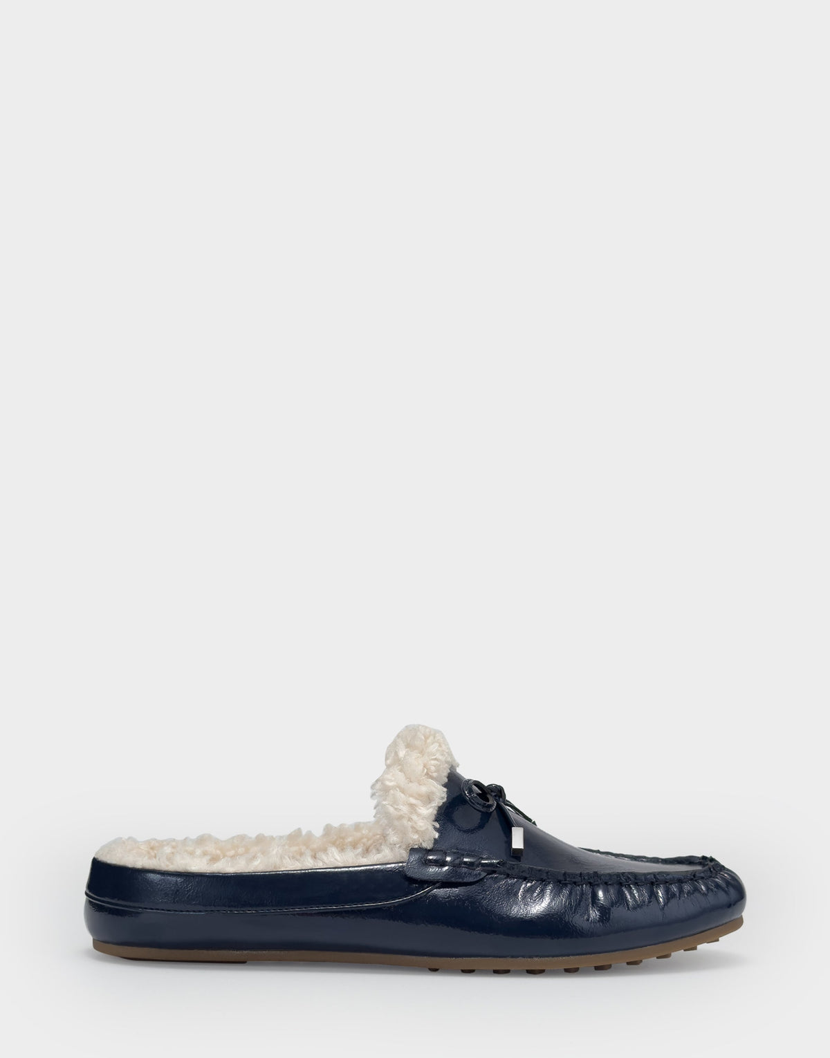 Women's Loafer Mule in Navy Crinkle Patent/Shearling | Aerosoles Shoes