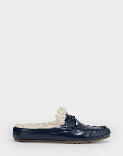Women's Loafer Mule in Navy Crinkle Patent/Shearling | Aerosoles Shoes
