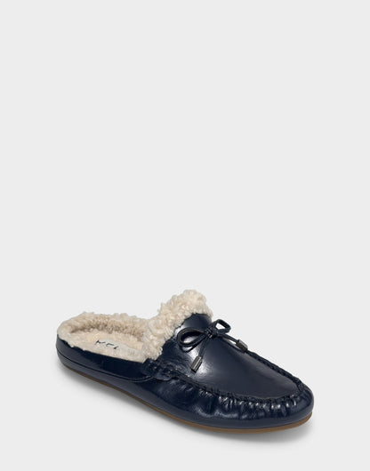 Women's Loafer Mule in Navy Crinkle Patent/Shearling | Aerosoles Shoes