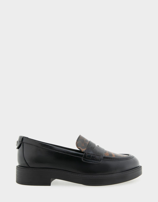 Women's Tailored Loafer in Black/Leopard Faux Leather | Aerosoles Shoes