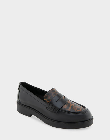 Women's Tailored Loafer in Black/Leopard Faux Leather | Aerosoles Shoes