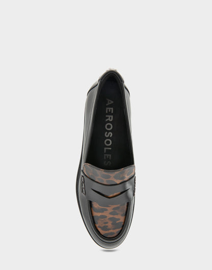 Women's Tailored Loafer in Black/Leopard Faux Leather | Aerosoles Shoes