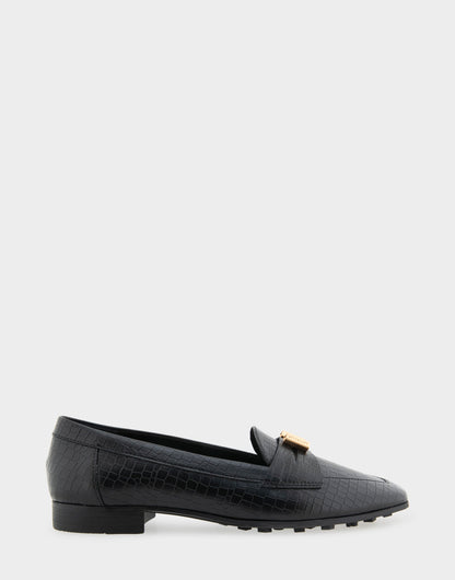 Women's Tailored Loafer in Black Embossed Croco | Aerosoles Shoes
