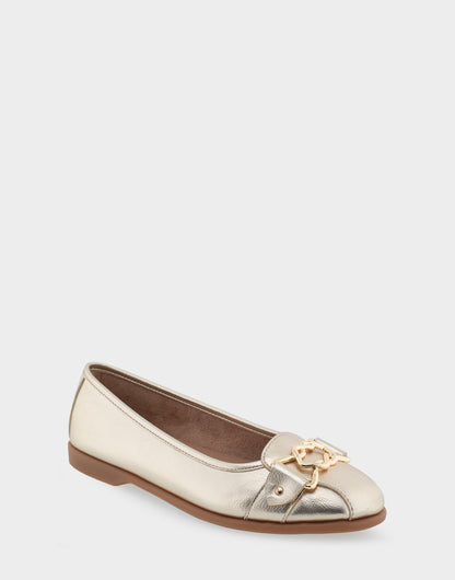 Bia Soft Gold Faux Leather Ornamented Flat | Aerosoles Shoes