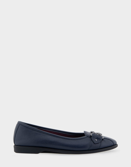 Bia Navy Genuine Leather Ornamented Flat | Aerosoles Shoes