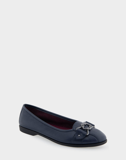 Bia Navy Genuine Leather Ornamented Flat | Aerosoles Shoes