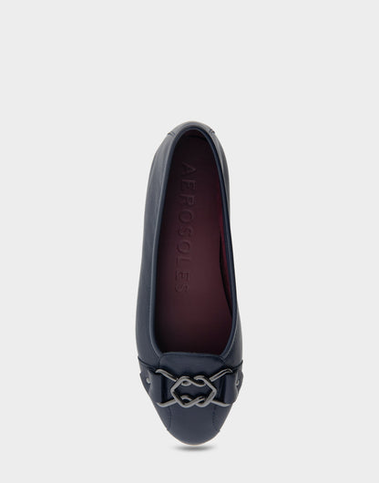 Bia Navy Genuine Leather Ornamented Flat | Aerosoles Shoes