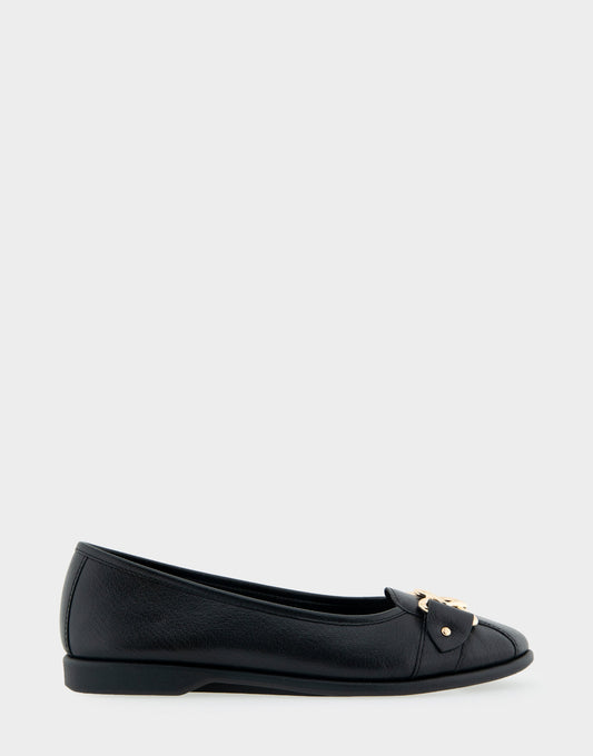 Bia Black Genuine Leather Ornamented Flat | Aerosoles Shoes