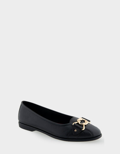 Bia Black Genuine Leather Ornamented Flat | Aerosoles Shoes