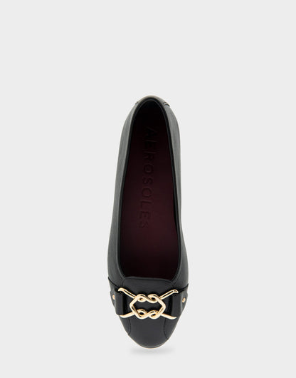 Bia Black Genuine Leather Ornamented Flat | Aerosoles Shoes