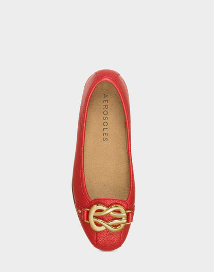 Big Bet Red Faux Leather Ballet Flat with Gold Hardware | Aerosoles Shoes