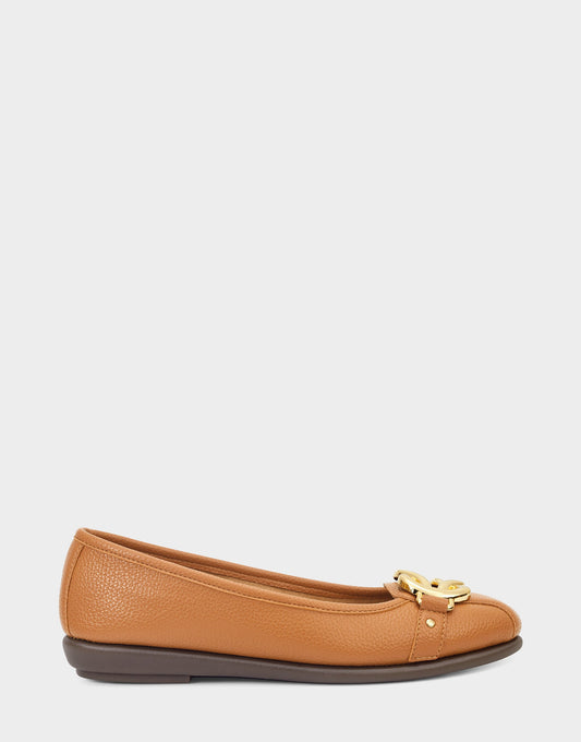 Big Bet Tan Brown Faux Leather Ballet Flat with Gold Hardware | Aerosoles Shoes