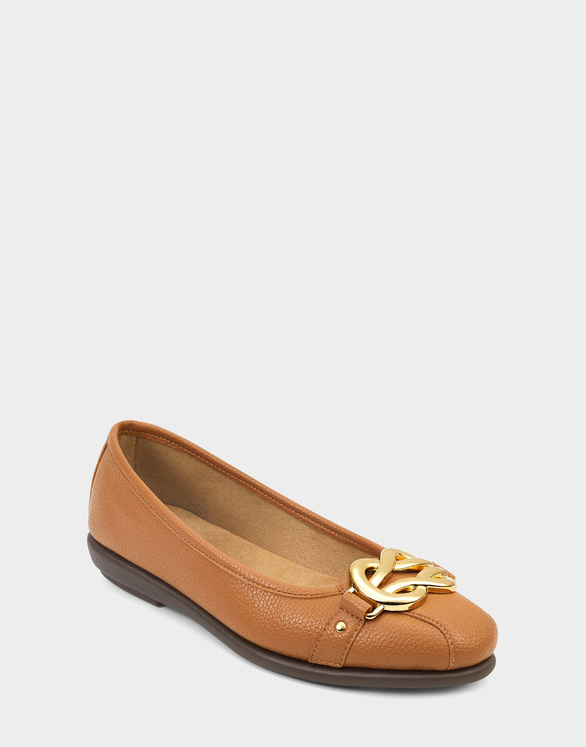 Big Bet Tan Brown Faux Leather Ballet Flat with Gold Hardware | Aerosoles Shoes