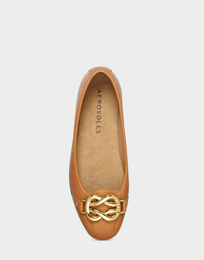 Big Bet Tan Brown Faux Leather Ballet Flat with Gold Hardware | Aerosoles Shoes